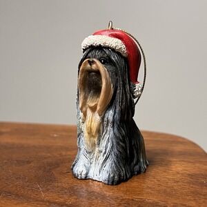 Shih Tzu Kurt Adler Ornament Christmas Santa Hat Resin Holiday Box